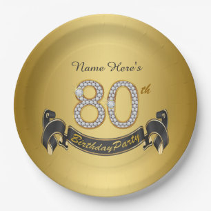 Assiettes En Carton Fête d'anniversaire 80 ans Gold Diamond