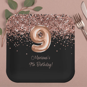Assiettes En Carton Fête d'anniversaire 9 ans Rose Gold Black