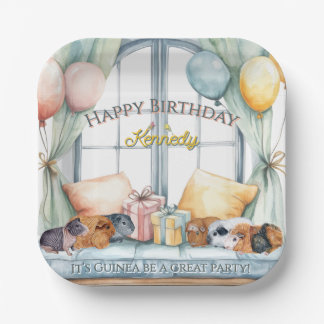 Assiettes En Carton Fête d'anniversaire à l'aquarelle avec de mignons