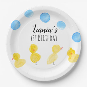 Assiettes En Carton Fête d'anniversaire à l'aquarelle Canards mignons