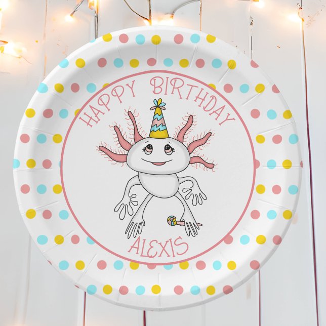 Assiettes En Carton Fête d'anniversaire à thème Axolotl personnalisé (Créateur téléchargé)