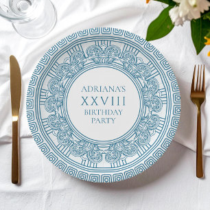 Assiettes En Carton Fête d'anniversaire à thème Grèce antique en bleu 
