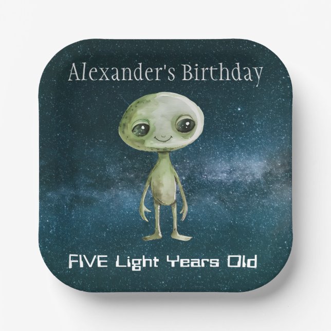 Assiettes En Carton Fête d'anniversaire Alien (Recto)