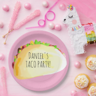 Assiettes En Carton Fête d'anniversaire au taco à l'aquarelle