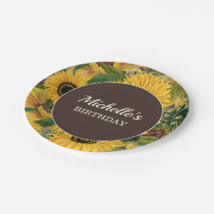 Assiettes En Carton Fête d'anniversaire aux tournesols Jaune Brun Rust