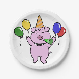Assiettes En Carton Fête d'anniversaire avec un cochon mignon choisir