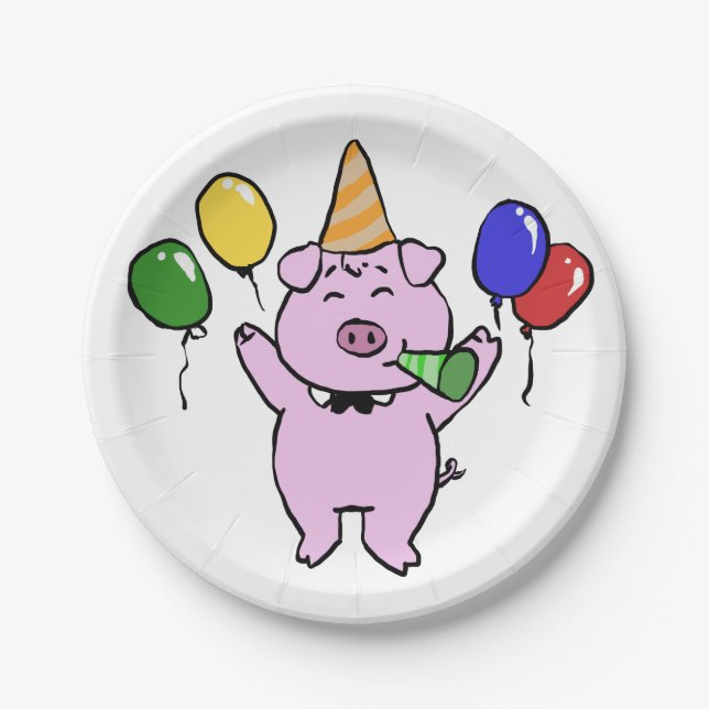 Assiettes En Carton Fête d'anniversaire avec un cochon mignon|choisir  (Devant)
