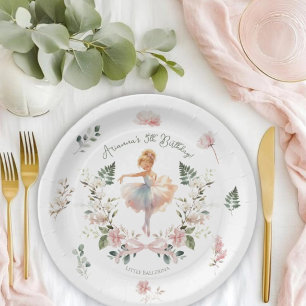 Assiettes En Carton Fête d'anniversaire Ballerine aquarelle et nœud ro