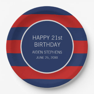 Assiettes En Carton Fête d'anniversaire bleu et rouge