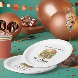 Assiettes En Carton Fête d'anniversaire Burger Aquarelle