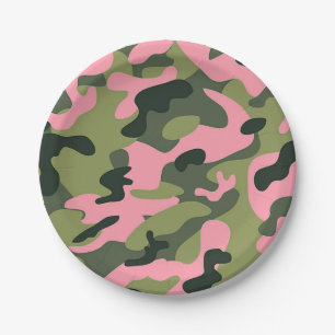 Assiettes En Carton Fête d'anniversaire camouflage armée vert rose de 