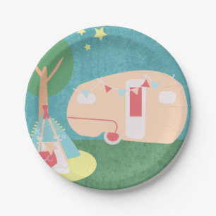 Assiettes En Carton Fête d'anniversaire Camping Retro Party Stars Nigh