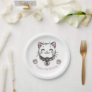 Assiettes En Carton Fête d'anniversaire Chat Chaton Rose Violet Or