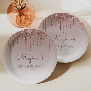 Assiettes En Carton Fête d'anniversaire chic de 30 ans avec paillettes