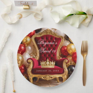 Assiettes En Carton Fête d'anniversaire Couronnée dans un Fauteuil Roy