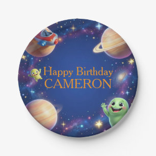 Assiettes En Carton Fête d'anniversaire d'aliens mignons de l'espace