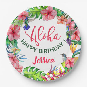 Assiettes En Carton Fête d'anniversaire d'Aloha Hawaiian Tropical Hib