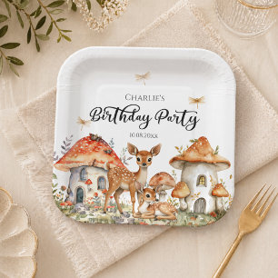 Assiettes En Carton Fête d'anniversaire d'animaux de la forêt boho