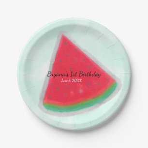 Assiettes En Carton Fête d'anniversaire d'aquarelle de pastèque