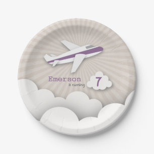Assiettes En Carton Fête d'anniversaire d'avion - pourpre
