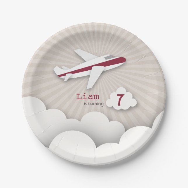 Assiettes En Carton Fête d'anniversaire d'avion - rouge (Devant)