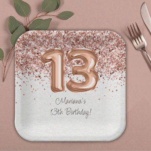 Assiettes En Carton Fête d'anniversaire de 13 ans Rose Gold
