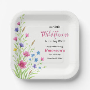 Assiettes En Carton Fête d'anniversaire de 1 an avec une fleur sauvage