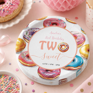 Assiettes En Carton Fête d'anniversaire de 2 ans Two Sweet Donuts