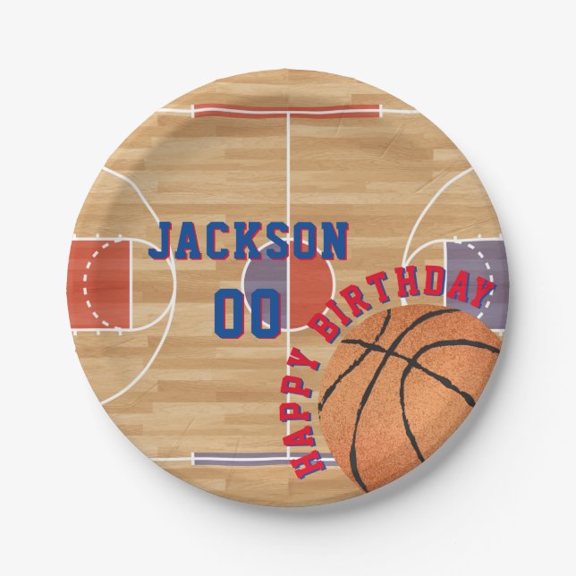 Assiettes En Carton Fête d'anniversaire de basket-ball (Devant)