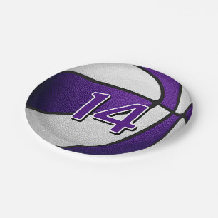 Assiettes En Carton fête d'anniversaire de basket blanc violet