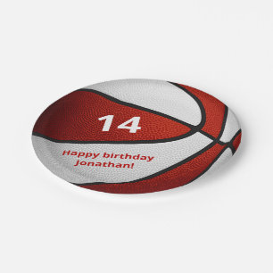 Assiettes En Carton fête d'anniversaire de basketball blanc rouge