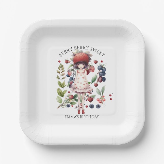 Assiettes En Carton Fête d'Anniversaire de Berry Sweet Girl Whimsical (Recto)