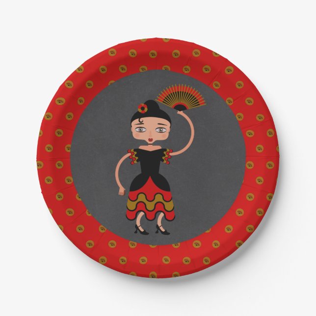 Assiettes En Carton Fête d'anniversaire de danse de Flamengo (Devant)