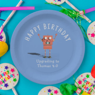 Assiettes En Carton Fête d'anniversaire de enfants robot 3D rouge