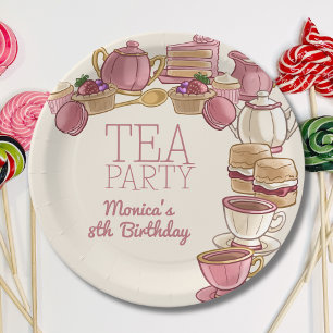 Assiettes En Carton fête d'anniversaire de fille au thé rose