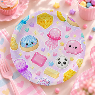 Assiettes En Carton Fête d'anniversaire de fille avec des Squishies Ka