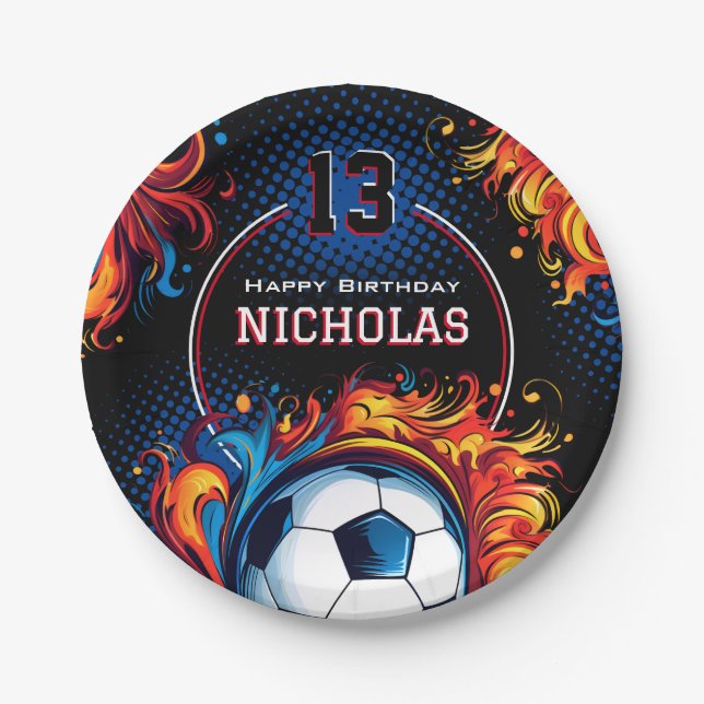 Assiettes En Carton Fête d'anniversaire de football (Devant)