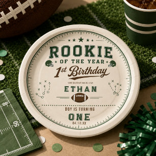 Assiettes En Carton Fête d'anniversaire de Football Green Recrue 1ère