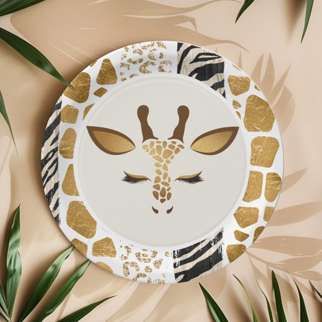 Assiettes En Carton Fête d'anniversaire de girafe safari sauvage (Créateur téléchargé)