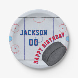 Assiettes En Carton Fête d'anniversaire de hockey sur glace