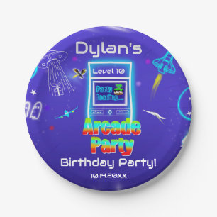 Assiettes En Carton Fête d'anniversaire de jeu de rétro arcade