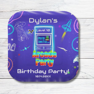 Assiettes En Carton Fête d'anniversaire de jeu de rétro arcade