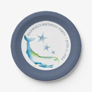 Assiettes En Carton Fête d'anniversaire de la baleine bleue sous la me