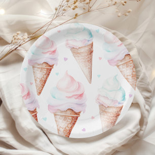 Assiettes En Carton Fête d'anniversaire de la crème glacée