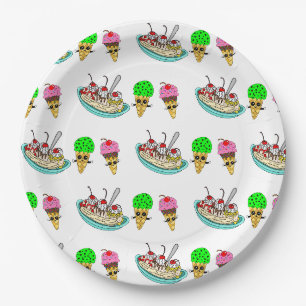 Assiettes En Carton Fête d'anniversaire de la crème glacée