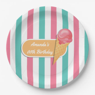 Assiettes En Carton Fête d'anniversaire de la crème glacée personnalis