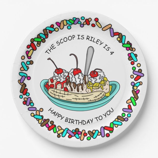 Assiettes En Carton Fête d'anniversaire de la crème glacée personnalis (Devant)