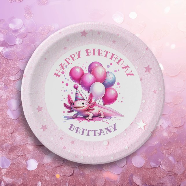 Assiettes En Carton Fête d'anniversaire de la fille Axolotl rose (Créateur téléchargé)