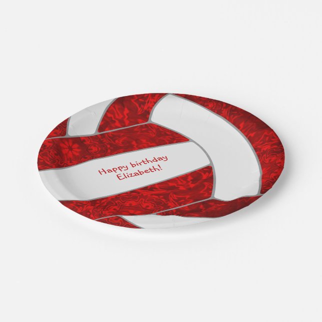 Assiettes En Carton fête d'anniversaire de la fille rouge blanc volley (Angle)