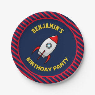 Assiettes En Carton Fête d'anniversaire de la fusée spatiale